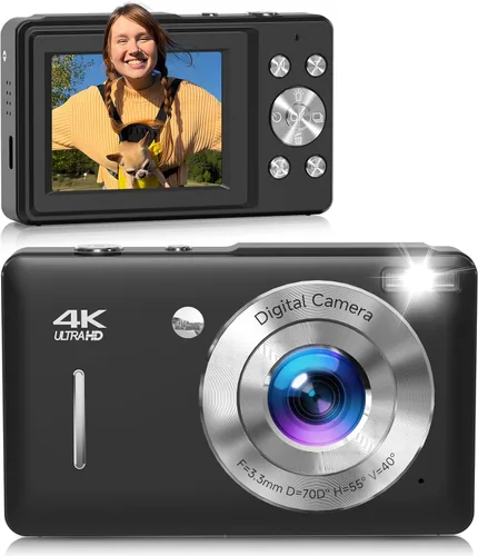 Cámara digital, 44MP FHD 1080P Cámara digital de apuntar y disparar con anti vibración, captura de sonrisas 16X Zoom, cámara pequeña compacta para