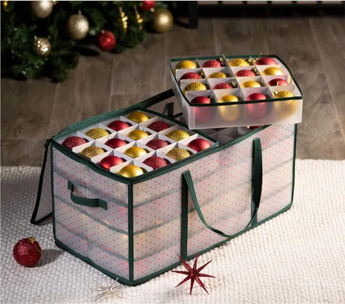 Miniatura 2 de ZOBER Caja de almacenamiento de plástico para adornos de Navidad, almacena 128 adornos de 3 pulgadas con bandejas individuales, caja de Verde