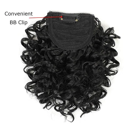 Miniatura 5 de Peluca rizada con flequillo corto afro para mujeres negras, G&T Wig, rizos esponjosos, flequillo clip-in (1B, flequillo simple)