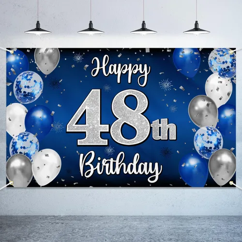Miniatura 73 de Decoraciones de Feliz 11º Cumpleaños, Globo Azul y Plateado Grande Pancarta de Fondo de Cumpleaños, Brindemos por Once Años Suministros de Fiesta