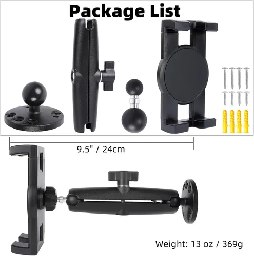 Miniatura 7 de Soporte de tablet para camión, base de taladro resistente con brazo de aluminio para tableta, automóvil, pared, barco, escritorio, compatible