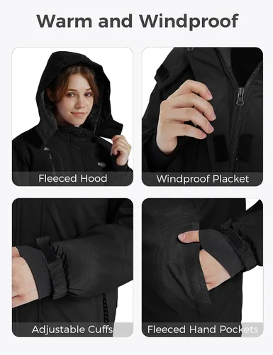 Miniatura 5 de Wantdo - Chamarra de esquí impermeable con capucha de forro polar para invierno y nieve, resistente al viento