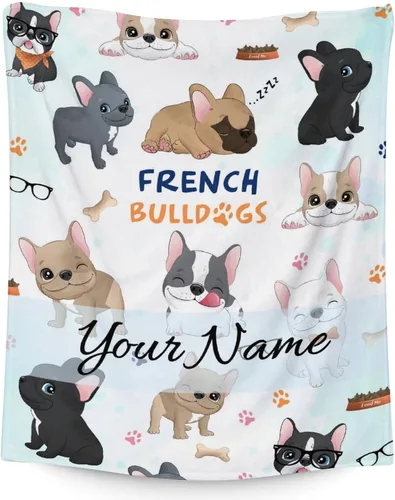 Miniatura 8 de Regalos de bulldog francés para niños, 30 x 40 pulgadas, mantas de bulldog francés tamaño regazo, mantas suaves y peludas con temática de perros