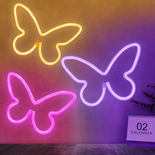 Miniatura 7 de BRIGHTDECK 3 Piezas de Letreros de Neón de Mariposa, Luz de Neón para Dormitorio, Letreros de Neón LED Alimentados por USB o 3 Baterías AA