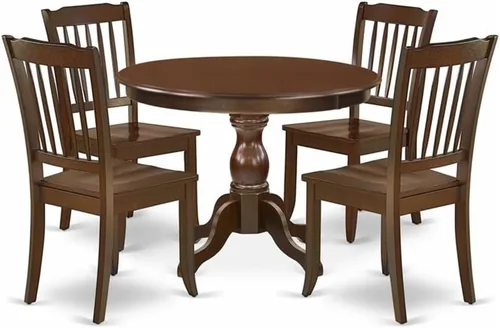 Miniatura 7 de East West Furniture El juego de habitación Hartland de 3 piezas contiene una mesa de cocina redonda con pedestal y 2 sillas de comedor tapizadas