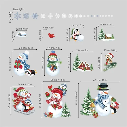 Miniatura 5 de decalmile Calcomanías reutilizables de Navidad para ventana, diseño de muñeco de nieve, pingüino, árbol de Navidad, copos de nieve, espejo de vidrio