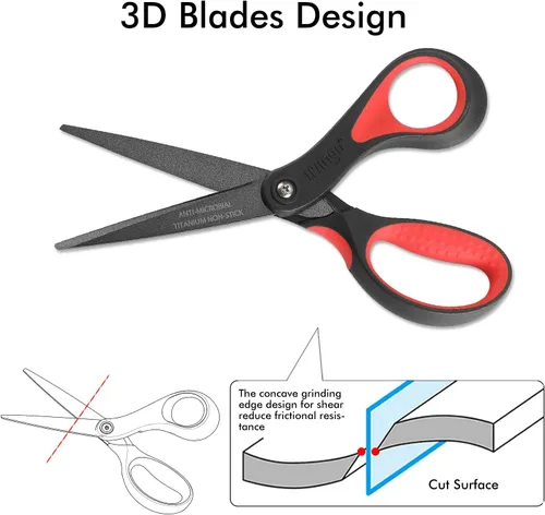 Miniatura 6 de LIVINGO Tijeras de alta calidad de 8 pulgadas para oficina, tijeras multiusos antiadherentes de titanio para manualidades, cuchillas afiladas