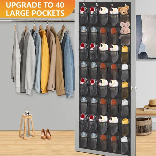 Miniatura 2 de Organizador de zapatos sobre la puerta, 40 bolsillos grandes de malla para colgar zapatos, organizador para armario, detrás de la puerta, soporte