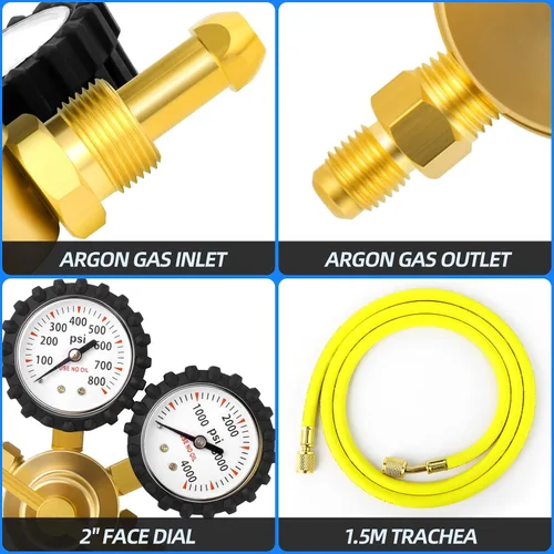 Miniatura 5 de MEANLIN MEASURE Regulador de nitrógeno 0-800PSI CGA580 Entrada, conector macho de 1/4 de pulgada con mango resistente, regulador de helio