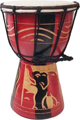 Miniatura 13 de Djembe Drum Carved Bongo música de inspiración africana también una idea única para regalar. Carver Abstract Elephant Giraffe Turtle.