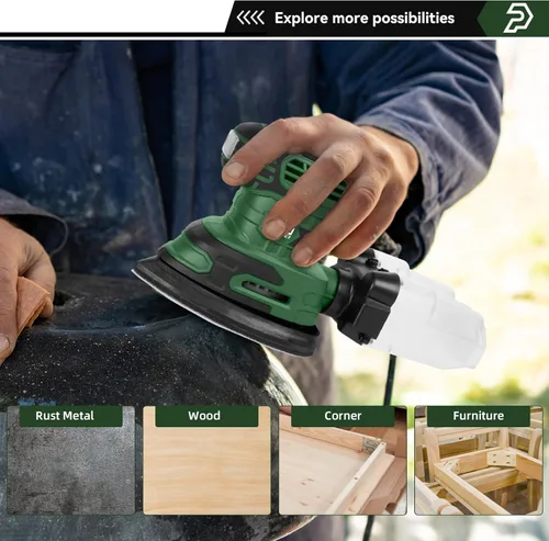 Miniatura 7 de Prostormer Detail Sander, 13000RPM Mouse Sander, 1.6A Electric Palm Sanders with 15Pcs Sandpapers, Dust Collection Box for Tight Spaces Sanding