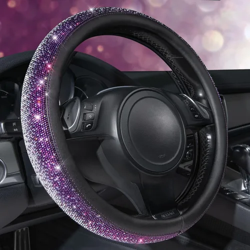 Miniatura 27 de CAR PASS - Funda de volante con diamantes brillantes de imitación y patrón de leopardo, con cristales de imitación brillantes para mujer