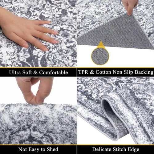 Miniatura 3 de Vaukki Alfombra para sala de estar, alfombra vintage peluda suave para lavandería, alfombra antideslizante para cocina, alfombra lavable