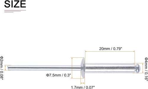 Miniatura 2 de DTGN Remaches ciegos de 0.094 in x 0.236 in (DxL) - Paquete de 60 - Bueno para unión de maquinaria - Remache de extremo abierto de cúpula de aluminio
