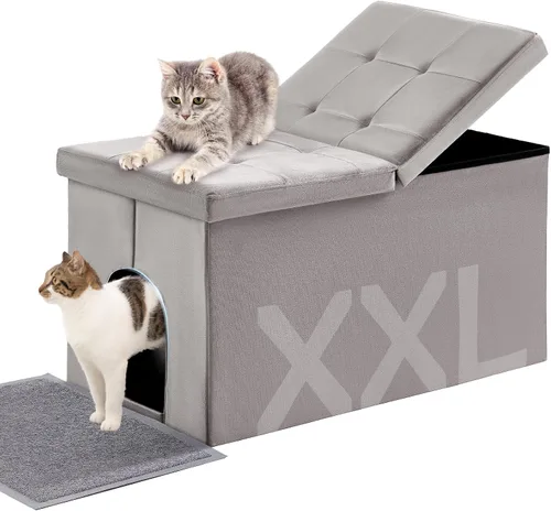 Miniatura 10 de MEEXPAWS Mueble Gabinete Oculto para Caja de Arena de Gatos Grande, Diseño de Tapa Elevable Banco de Baño para Gatos de Terciopelo con Gabinete