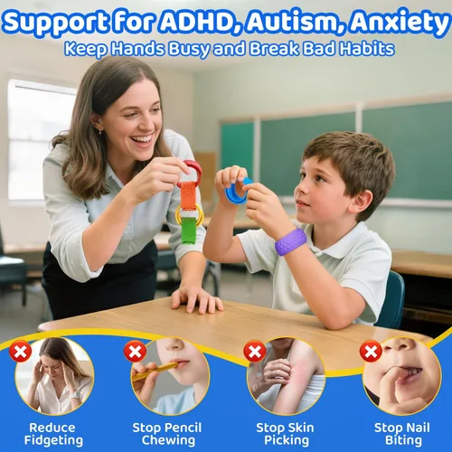 Miniatura 6 de Pulseras texturizadas – 6 juguetes sensoriales de silicona para niños, adolescentes y adultos – Herramientas calmantes para autismo, TDAH, ansiedad