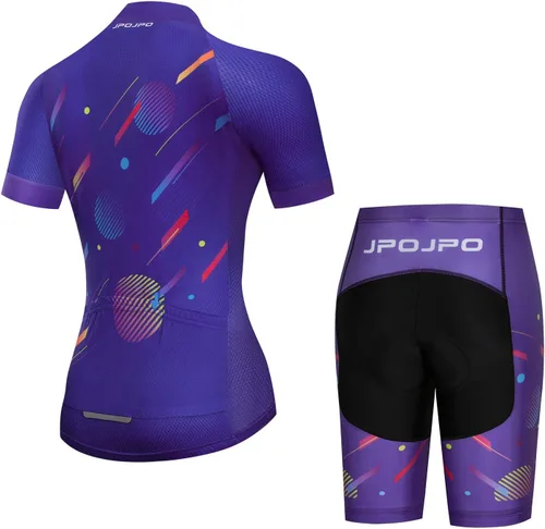 Miniatura 160 de Camiseta de ciclismo para mujer, manga corta y pantalones cortos de ciclismo acolchados para verano