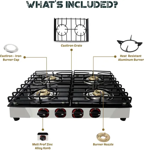 Miniatura 4 de Estufa de gas de 4 quemadores – Estufa de encimera de vidrio templado negro de 25 pulgadas, estufa de gas inoxidable, 4 quemadores, estufa de rv