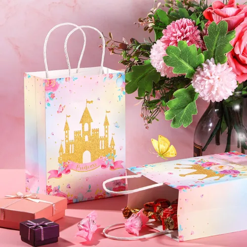 Miniatura 3 de Nezyo 16 bolsas de recuerdo de fiesta de princesa príncipe con asas y papel de seda, bolsas de regalo para cumpleaños, baby shower, regalos