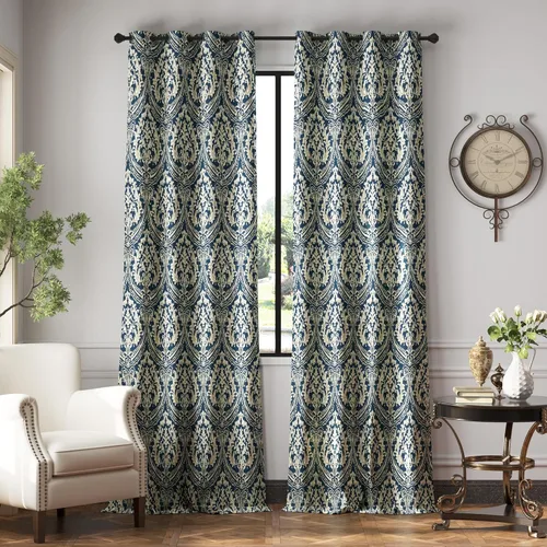 Miniatura 27 de jinchan Cortinas opacas de 90 pulgadas de largo, 2 paneles de medallón de damasco azul, cortinas de ventana para dormitorio, con ojales, aislamiento