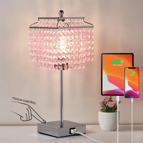 Miniatura 13 de Luvkczc Lámpara de Mesa de Cristal con Control Táctil Juego de 2, Lámpara de Mesa de Noche USB con Puertos USB C+A, Lámpara Regulable con Pantalla