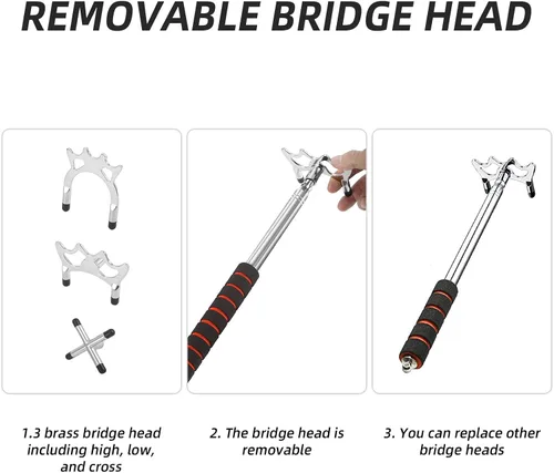 Miniatura 4 de Scott Edward Palo de billar retráctil con 3 piezas de cabeza de puente extraíble, material de acero inoxidable, accesorio de billar para mesa