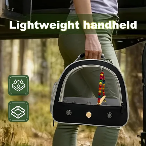 Miniatura 6 de Jaula portátil de viaje para loros con juguete pequeño oscilante y jaula, juego de juguetes coloridos para pájaros pequeños, bolsa de periquito