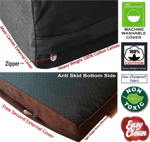 Miniatura 4 de Dogbed4less Large Orthopedic Memory Foam Pet Bed with Heavy Duty Black Canvas Cover, Waterproof Liner, and Extra Replacement Microsuede Antislip