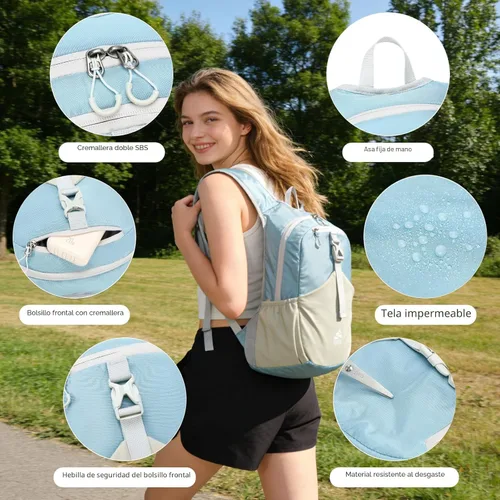 Miniatura 3 de Mochila pequeña de senderismo de 15 litros para mujeres y hombres, mochila plegable y plegable casual para acampar viajes al aire libre, azul