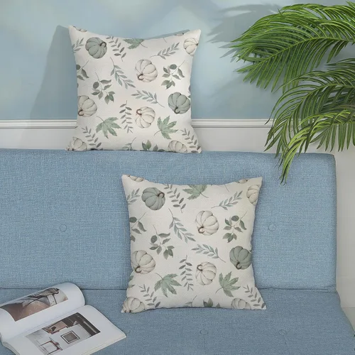 Miniatura 4 de Juego de 2 fundas de almohada de otoño de 16 x 16 pulgadas, diseño de calabaza y hoja de arce, fundas de almohada decorativas de lino para otoño