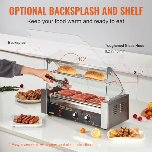 Miniatura 4 de VEVOR Parrilla giratoria para perritos calientes con 5 rodillos y capacidad para 12 perritos calientes, máquina de cocción de salchichas de 750W