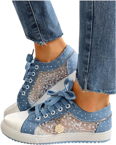 Zapatillas de deporte de moda para mujer, zapatos de lona elegantes de verano para mujer, zapatillas de tenis de encaje, zapatos casuales de caña