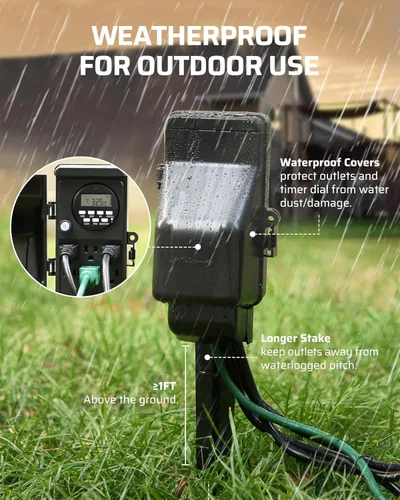 Miniatura 5 de DEWENWILS - Temporizador digital para exteriores, temporizador de tiempo multi-zócalo, impermeable, 6 salidas de jardín, cable de extensión de 6 ft