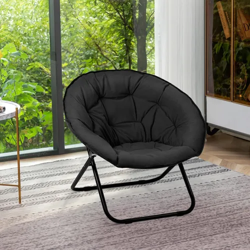 Miniatura 8 de Grezone Silla plegable de piel sintética, silla plegable portátil de luna suave para dormitorio, dormitorios, apartamentos, descanso, jardín y Negro