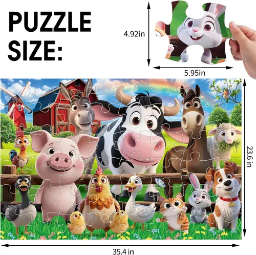Miniatura 2 de Rompecabezas de suelo jumbo para niños, 48 piezas de animales de granja para niños pequeños de 3 a 5 años, rompecabezas de granero grande, juguetes