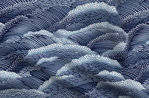 Spoonflower Tela - Índigo Ondas Moderno Japonés Abstracto Art Deco Azul Marino Contemporáneo Impreso en Tela de Gasa Barrio Gordo - Costura Ropa de