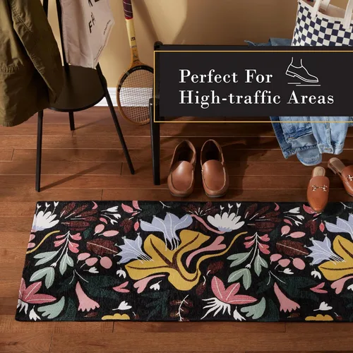 Miniatura 5 de TOWN & COUNTRY LUXE Livie Floral Drip Everwash Alfombra decorativa lavable multiusos para cocina, tapete de bajo perfil, dormitorio y dormitorio