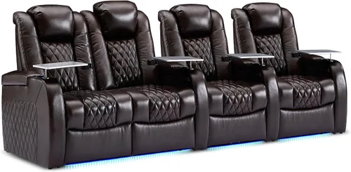 Miniatura 9 de Weilianda Asientos de Cine en Casa de Cuero de Grano Superior Silla Reclinable con Reposacabezas Eléctrico y Reclinación Asientos de Película Sofá