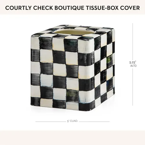 Miniatura 2 de MACKENZIE-CHILDS Funda para caja de pañuelos, portapañuelos para decoración del hogar, Courtly Check en blanco y negro, cuadrado