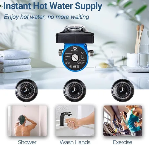 Miniatura 3 de WiseWater - Bomba de circulación de 110 V con temporizador, bomba de recirculación de agua caliente de 115 W y 10 GPM, bomba de circulación