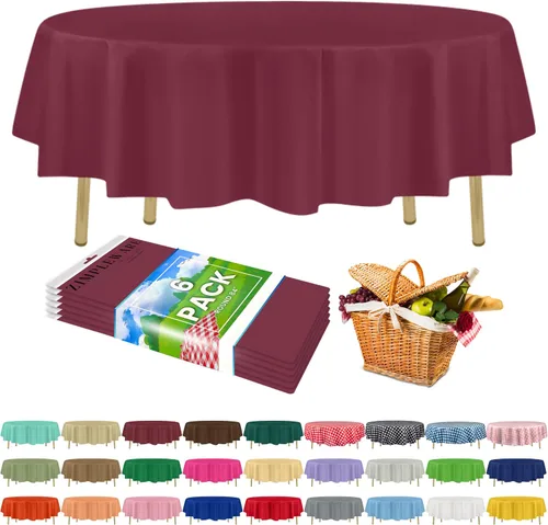 Miniatura 97 de Zimpleware - Mantel redondo de plástico para fiestas de 213 cm (84 pulgadas) de diámetro (paquete de 1, 6 y 12 unidades)