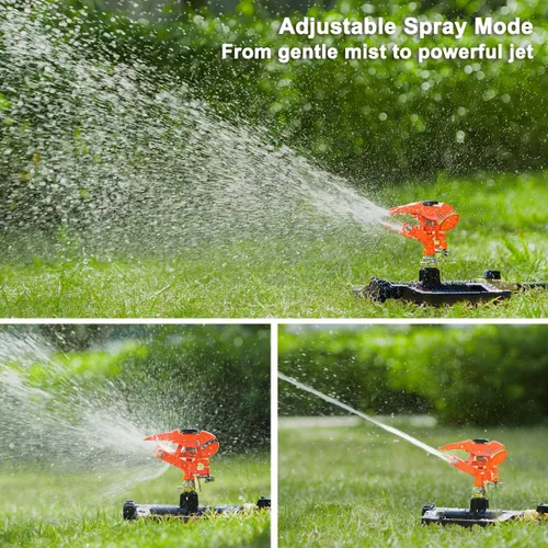 Miniatura 5 de FANHAO Rociador de impacto pulsante resistente para patio, rociadores de césped giratorios de 360 grados con base de metal, rociador ajustable