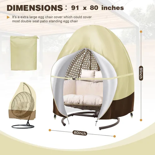 Miniatura 4 de Funda para silla extragrande con doble huevo con cremallera, 91 x 80 pulgadas, resistente al agua, para silla de columpio colgante de patio, 420D