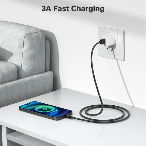 Miniatura 5 de Cable de carga USB tipo C, paquete de 3, (1.5/3.3/6.6 pies), de nailon, para Samsung Galaxy Fold Note 9, 8, S10, S9, S8, S10E, 10, 10E, Plus, S20