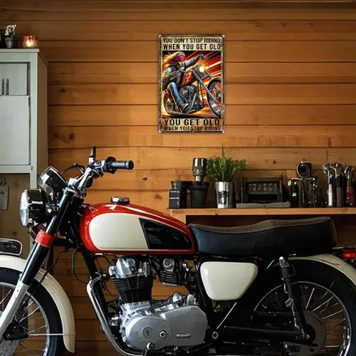 Miniatura 2 de Letrero de metal para motocicleta, regalos para jinetes, hombres, «You Don't Stop Riding When Get Old Wall Art Decor Rider Tin Garage Signs Man Cave