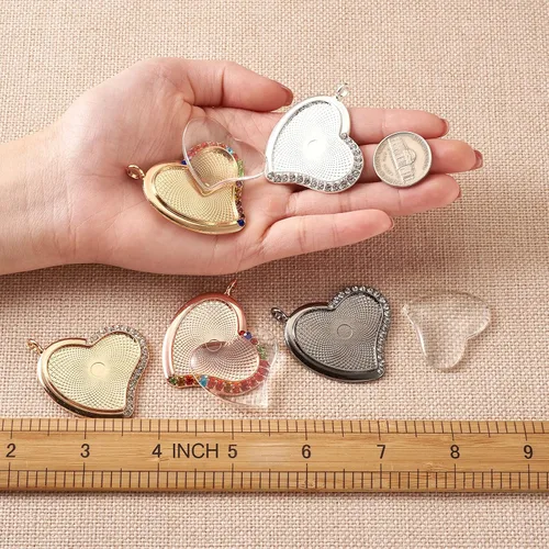 Miniatura 4 de Craftdady 20 bandejas colgantes de bisel de diamantes de imitación de corazón, base de camafeo, ajuste de cabujón, dijes en blanco de 1.831 x 1.575