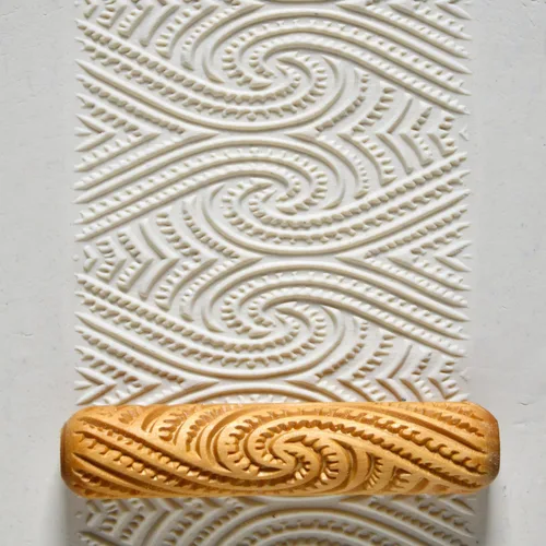 Miniatura 7 de MKM Pottery Tools Rodillos de mano grandes de madera para arcilla (BHR-01 Diagonal Basketweave)