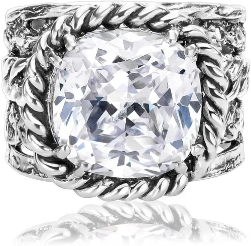 Miniatura 3 de JEAN RACHEL JEWELRY Anillo de plata de ley 925, diseño vintage de trenza y hoja con circonita cúbica acolchada, hipoalergénico, sin plomo ni níquel