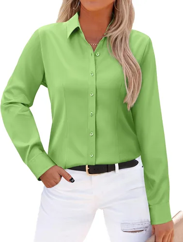 Miniatura 22 de Gleeivy - Camisas abotonadas para mujer, sin arrugas, de manga larga, camisas de vestir casuales con cuello V, ajustadas, de un solo