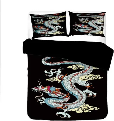 Miniatura 4 de Juego de ropa de cama 3D con estampado de dragón chino, tamaño Queen, ropa de cama con funda de almohada, textiles para el hogar, tamaño individual